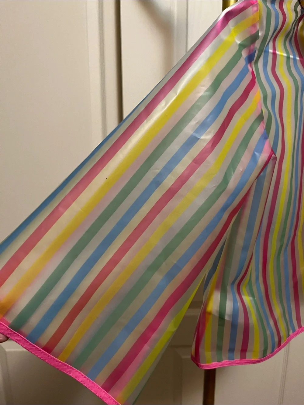 GAP Girls' Pastel Multicolor Striped Hooded Raincoat with Pink Trim Sz 3Y